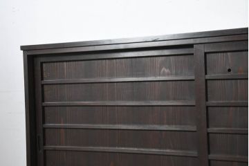 中古　古建具をリメイクしたモダンな横桟板戸が魅力な水屋箪笥サイドボード(食器棚、収納棚、戸棚、カップボード、サイドキャビネット)(R-082733)