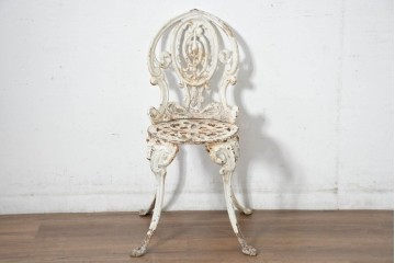 【簡易リペア限定品】　フランスアンティーク　ロココ装飾が優美!!　シャビーな風合いのフレンチガーデンチェア　(R-082734)