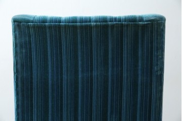 和製ビンテージ　ブナ材　ブルーストライプがレトロな雰囲気を高めるロッキングチェア　(R-082740)