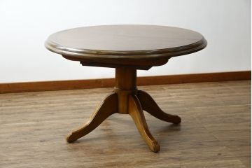 中古　美品　三越家具(現カントリーハウス)　Brugge(ブルージュ)　クラシカルな佇まいが魅力の伸長式ラウンドテーブル(ダイニングテーブル、エクステンションテーブル、丸テーブル、4人掛け、2人掛け、4人用、2人用、食卓)(定価約28万円)(R-082742)