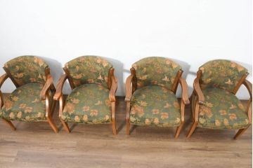 中古　美品　三越家具(現カントリーハウス)　Brugge(ブルージュ)　クラシカルな佇まいが魅力のアームチェア4脚セット(ダイニングチェア(セット)、ラウンジチェア、椅子、イス、バラ売り可能)(定価4脚で約44万円)(R-082743)