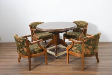 中古　美品　三越家具(現カントリーハウス)　Brugge(ブルージュ)　クラシカルな佇まいが魅力のアームチェア4脚セット(ダイニングチェア(セット)、ラウンジチェア、椅子、イス、バラ売り可能)(定価4脚で約44万円)(R-082743)
