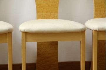 中古　超美品!!　松創(MATSUSO・マツソウ)　エルテ　バーズアイメープルトップ　優背もたれのデザインがひときわ目を惹く芸術的なフォルムのダイニングチェア4脚セット(アームレスチェア、椅子、イス、バラ売り可能)(定価4脚で約56万円)(R-082745)