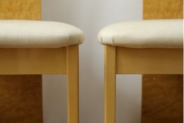 中古　超美品!!　松創(MATSUSO・マツソウ)　エルテ　バーズアイメープルトップ　優背もたれのデザインがひときわ目を惹く芸術的なフォルムのダイニングチェア4脚セット(アームレスチェア、椅子、イス、バラ売り可能)(定価4脚で約56万円)(R-082745)