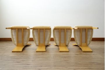 中古　超美品!!　松創(MATSUSO・マツソウ)　エルテ　バーズアイメープルトップ　優背もたれのデザインがひときわ目を惹く芸術的なフォルムのダイニングチェア4脚セット(アームレスチェア、椅子、イス、バラ売り可能)(定価4脚で約56万円)(R-082745)