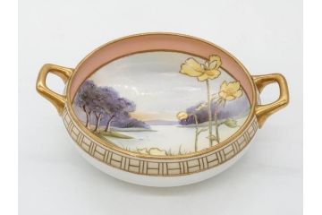 オールドノリタケ　NORITAKE　金彩　花　ハンドル付　柔らかな色彩が美しいボウル(M-NIPPON印、風景、ハンドペイント、プレート、深皿、洋食器)(R-082747)