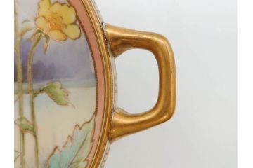 オールドノリタケ　NORITAKE　金彩　花　ハンドル付　柔らかな色彩が美しいボウル(M-NIPPON印、風景、ハンドペイント、プレート、深皿、洋食器)(R-082747)