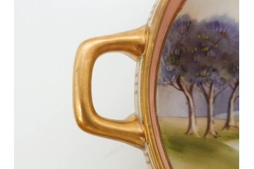 オールドノリタケ　NORITAKE　金彩　花　ハンドル付　柔らかな色彩が美しいボウル(M-NIPPON印、風景、ハンドペイント、プレート、深皿、洋食器)(R-082747)