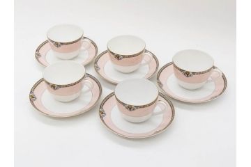 オールドノリタケ　NORITAKE　ヤジロベー印　ピンク　品よく可愛らしいカップ&ソーサー5客セット(花、金彩、C&S、日本陶器會社、洋食器)(R-082748)