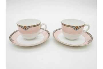 オールドノリタケ　NORITAKE　ヤジロベー印　ピンク　品よく可愛らしいカップ&ソーサー5客セット(花、金彩、C&S、日本陶器會社、洋食器)(R-082748)