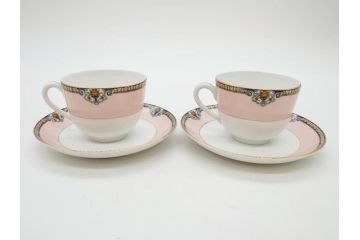 オールドノリタケ　NORITAKE　ヤジロベー印　ピンク　品よく可愛らしいカップ&ソーサー5客セット(花、金彩、C&S、日本陶器會社、洋食器)(R-082748)