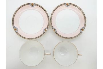 オールドノリタケ　NORITAKE　ヤジロベー印　ピンク　品よく可愛らしいカップ&ソーサー5客セット(花、金彩、C&S、日本陶器會社、洋食器)(R-082748)