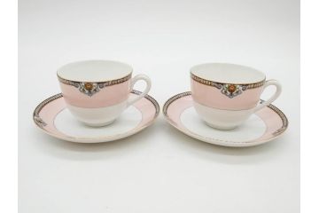 オールドノリタケ　NORITAKE　ヤジロベー印　ピンク　品よく可愛らしいカップ&ソーサー5客セット(花、金彩、C&S、日本陶器會社、洋食器)(R-082748)