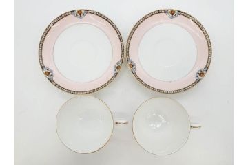 オールドノリタケ　NORITAKE　ヤジロベー印　ピンク　品よく可愛らしいカップ&ソーサー5客セット(花、金彩、C&S、日本陶器會社、洋食器)(R-082748)