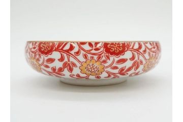 オールドノリタケ　NORITAKE　花唐草文　赤絵　金彩　3.2寸・3.7寸・4寸　食卓を華やかに彩る蓋付き茶碗4客&小鉢4客セット(器、どんぶり、深鉢、深皿、向付、マルキ印、和皿、和食器、三寸二分、三寸七分、四寸)(R-082749)