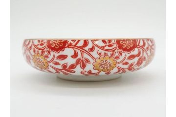 オールドノリタケ　NORITAKE　花唐草文　赤絵　金彩　3.2寸・3.7寸・4寸　食卓を華やかに彩る蓋付き茶碗4客&小鉢4客セット(器、どんぶり、深鉢、深皿、向付、マルキ印、和皿、和食器、三寸二分、三寸七分、四寸)(R-082749)