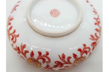 オールドノリタケ　NORITAKE　花唐草文　赤絵　金彩　3.2寸・3.7寸・4寸　食卓を華やかに彩る蓋付き茶碗4客&小鉢4客セット(器、どんぶり、深鉢、深皿、向付、マルキ印、和皿、和食器、三寸二分、三寸七分、四寸)(R-082749)