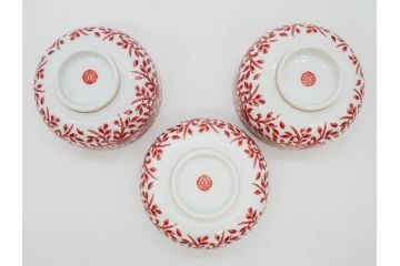 オールドノリタケ　NORITAKE　花唐草文　赤絵　金彩　3.2寸・3.7寸・4寸　食卓を華やかに彩る蓋付き茶碗4客&小鉢4客セット(器、どんぶり、深鉢、深皿、向付、マルキ印、和皿、和食器、三寸二分、三寸七分、四寸)(R-082749)