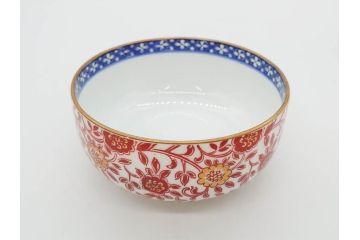 オールドノリタケ　NORITAKE　花唐草文　赤絵　金彩　3.2寸・3.7寸・4寸　食卓を華やかに彩る蓋付き茶碗4客&小鉢4客セット(器、どんぶり、深鉢、深皿、向付、マルキ印、和皿、和食器、三寸二分、三寸七分、四寸)(R-082749)