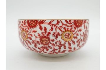 オールドノリタケ　NORITAKE　花唐草文　赤絵　金彩　3.2寸・3.7寸・4寸　食卓を華やかに彩る蓋付き茶碗4客&小鉢4客セット(器、どんぶり、深鉢、深皿、向付、マルキ印、和皿、和食器、三寸二分、三寸七分、四寸)(R-082749)