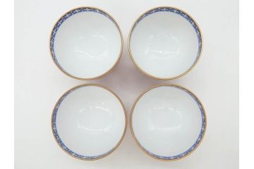 オールドノリタケ　NORITAKE　花唐草文　赤絵　金彩　3.2寸・3.7寸・4寸　食卓を華やかに彩る蓋付き茶碗4客&小鉢4客セット(器、どんぶり、深鉢、深皿、向付、マルキ印、和皿、和食器、三寸二分、三寸七分、四寸)(R-082749)