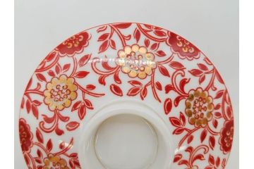 オールドノリタケ　NORITAKE　花唐草文　赤絵　金彩　3.2寸・3.7寸・4寸　食卓を華やかに彩る蓋付き茶碗4客&小鉢4客セット(器、どんぶり、深鉢、深皿、向付、マルキ印、和皿、和食器、三寸二分、三寸七分、四寸)(R-082749)