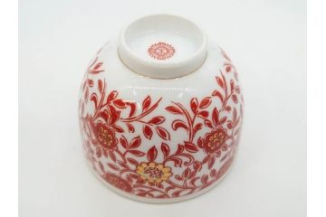オールドノリタケ　NORITAKE　花唐草文　赤絵　金彩　3.2寸・3.7寸・4寸　食卓を華やかに彩る蓋付き茶碗4客&小鉢4客セット(器、どんぶり、深鉢、深皿、向付、マルキ印、和皿、和食器、三寸二分、三寸七分、四寸)(R-082749)