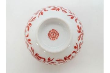 オールドノリタケ　NORITAKE　花唐草文　赤絵　金彩　3.2寸・3.7寸・4寸　食卓を華やかに彩る蓋付き茶碗4客&小鉢4客セット(器、どんぶり、深鉢、深皿、向付、マルキ印、和皿、和食器、三寸二分、三寸七分、四寸)(R-082749)