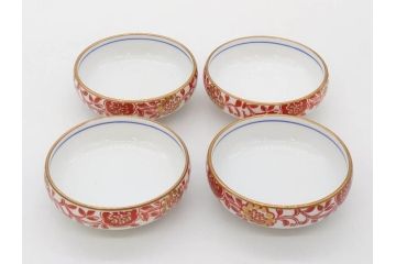 オールドノリタケ　NORITAKE　花唐草文　赤絵　金彩　2.3寸・3.2寸・5.1寸　食卓に映える鮮やかな色彩が魅力の皿10枚&小鉢4客セット(小皿、中皿、器、深鉢、深皿、向付、マルキ印、和皿、和食器、二寸三分、三寸二分、五寸一分)(R-082750)