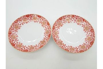 オールドノリタケ　NORITAKE　花唐草文　赤絵　金彩　2.3寸・3.2寸・5.1寸　食卓に映える鮮やかな色彩が魅力の皿10枚&小鉢4客セット(小皿、中皿、器、深鉢、深皿、向付、マルキ印、和皿、和食器、二寸三分、三寸二分、五寸一分)(R-082750)