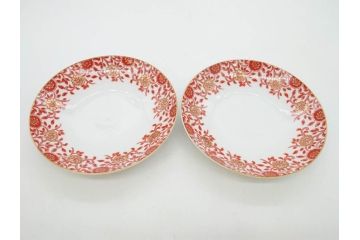 オールドノリタケ　NORITAKE　花唐草文　赤絵　金彩　2.3寸・3.2寸・5.1寸　食卓に映える鮮やかな色彩が魅力の皿10枚&小鉢4客セット(小皿、中皿、器、深鉢、深皿、向付、マルキ印、和皿、和食器、二寸三分、三寸二分、五寸一分)(R-082750)