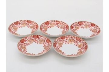 オールドノリタケ　NORITAKE　花唐草文　赤絵　金彩　2.3寸・3.2寸・5.1寸　食卓に映える鮮やかな色彩が魅力の皿10枚&小鉢4客セット(小皿、中皿、器、深鉢、深皿、向付、マルキ印、和皿、和食器、二寸三分、三寸二分、五寸一分)(R-082750)