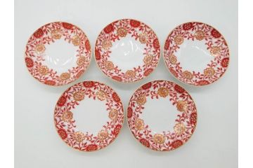 オールドノリタケ　NORITAKE　花唐草文　赤絵　金彩　2.3寸・3.2寸・5.1寸　食卓に映える鮮やかな色彩が魅力の皿10枚&小鉢4客セット(小皿、中皿、器、深鉢、深皿、向付、マルキ印、和皿、和食器、二寸三分、三寸二分、五寸一分)(R-082750)
