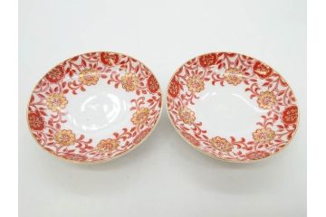 オールドノリタケ　NORITAKE　花唐草文　赤絵　金彩　2.3寸・3.2寸・5.1寸　食卓に映える鮮やかな色彩が魅力の皿10枚&小鉢4客セット(小皿、中皿、器、深鉢、深皿、向付、マルキ印、和皿、和食器、二寸三分、三寸二分、五寸一分)(R-082750)