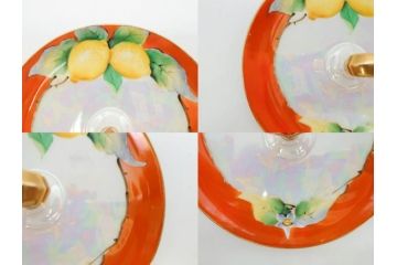 オールドノリタケ　NORITAKE　ラスター彩　ハンドル付　レモン　花　寛ぎの時間を演出するプレート3枚・カップ&ソーサー4客セット(マルキ印、金彩、キャンディーディッシュ、アクセサリートレー、トレイ、C&S、小皿、中皿、深皿、洋食器)(R-082751)