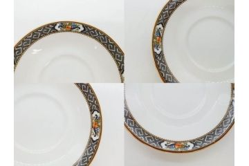 オールドノリタケ　NORITAKE　ラスター彩　ハンドル付　レモン　花　寛ぎの時間を演出するプレート3枚・カップ&ソーサー4客セット(マルキ印、金彩、キャンディーディッシュ、アクセサリートレー、トレイ、C&S、小皿、中皿、深皿、洋食器)(R-082751)