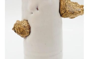 三輪和彦(十三代 三輪休雪)　匠の趣向が光る金耳盃(萩焼、耳付、杯、酒器、裏印、ウコン布付き、共箱付き)(R-082753)