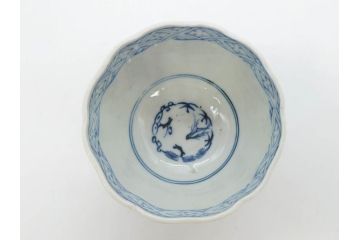 江戸期　成化年製　古伊万里　染付　微塵唐草　松竹梅文　落ち着いた佇まいのそば猪口3客セット(蕎麦猪口、湯呑み、湯のみ、和食器)(R-082755)