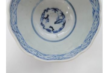 江戸期　成化年製　古伊万里　染付　微塵唐草　松竹梅文　落ち着いた佇まいのそば猪口3客セット(蕎麦猪口、湯呑み、湯のみ、和食器)(R-082755)
