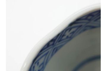 江戸期　成化年製　古伊万里　染付　微塵唐草　松竹梅文　深い趣きがあるそば猪口5客セット(蕎麦猪口、湯呑み、湯のみ、和食器)(R-082756)