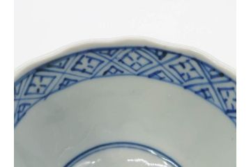 江戸期　成化年製　古伊万里　染付　微塵唐草　松竹梅文　深い趣きがあるそば猪口5客セット(蕎麦猪口、湯呑み、湯のみ、和食器)(R-082756)