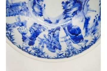 江戸期　古伊万里　染付　竹林七賢人図　細かな絵付けが見事な盃洗(杯洗、花鳥図、フルーツボウル、コンポート、高台皿、台鉢、和食器)(R-082757)
