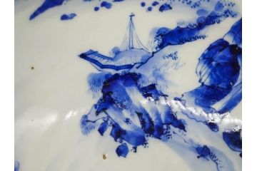 江戸期　古伊万里　染付　竹林七賢人図　細かな絵付けが見事な盃洗(杯洗、花鳥図、フルーツボウル、コンポート、高台皿、台鉢、和食器)(R-082757)