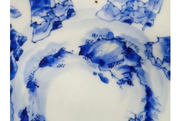 江戸期　古伊万里　染付　竹林七賢人図　細かな絵付けが見事な盃洗(杯洗、花鳥図、フルーツボウル、コンポート、高台皿、台鉢、和食器)(R-082757)
