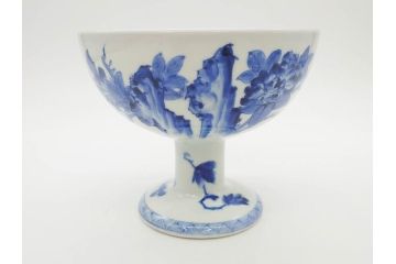 江戸期　古伊万里　染付　竹林七賢人図　細かな絵付けが見事な盃洗(杯洗、花鳥図、フルーツボウル、コンポート、高台皿、台鉢、和食器)(R-082757)