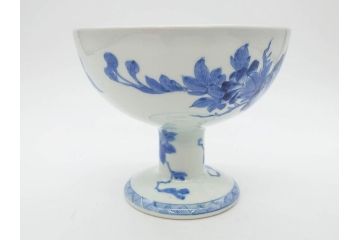 江戸期　古伊万里　染付　竹林七賢人図　細かな絵付けが見事な盃洗(杯洗、花鳥図、フルーツボウル、コンポート、高台皿、台鉢、和食器)(R-082757)