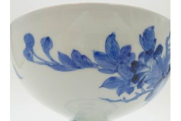 江戸期　古伊万里　染付　竹林七賢人図　細かな絵付けが見事な盃洗(杯洗、花鳥図、フルーツボウル、コンポート、高台皿、台鉢、和食器)(R-082757)