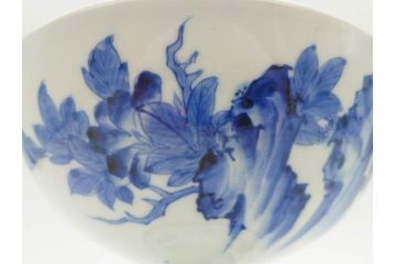 江戸期　古伊万里　染付　竹林七賢人図　細かな絵付けが見事な盃洗(杯洗、花鳥図、フルーツボウル、コンポート、高台皿、台鉢、和食器)(R-082757)