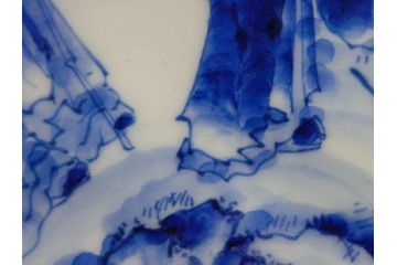 江戸期　古伊万里　染付　竹林七賢人図　細かな絵付けが見事な盃洗(杯洗、花鳥図、フルーツボウル、コンポート、高台皿、台鉢、和食器)(R-082757)