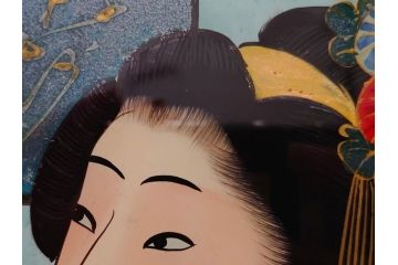 江戸〜明治期　あでやかな風情あるガラス絵(硝子絵、美人画、浮世絵、和服、着物、額装、絵画)(R-082760)